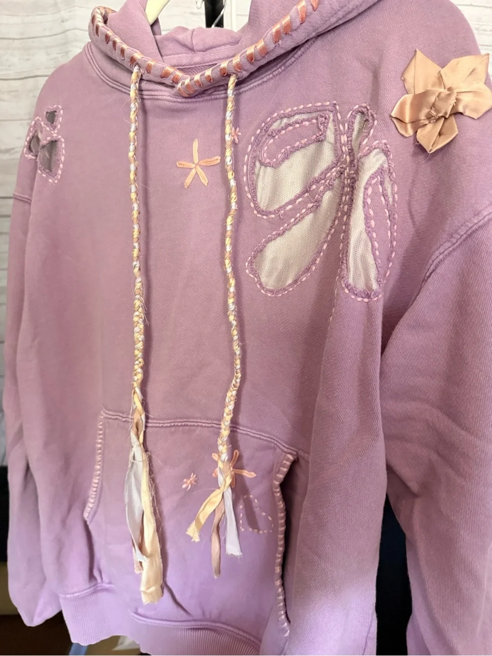 Free People Lilac Embroidered Pullover Hoodie